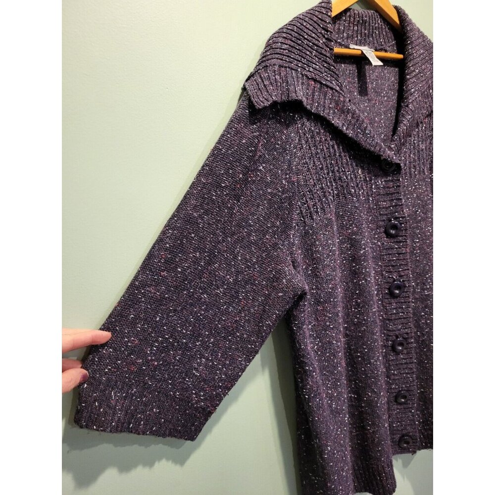 Catherines Purple Gray Silver 3/4 Sleeve Cardigan Sweater Sailor Collar Sz 3X - Picture 3 of 5